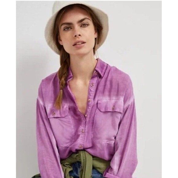 PILCRO By Anthropologie Joelle Relaxed Mulberry Purple Button Down Blouse Size S - Picture 1 of 8